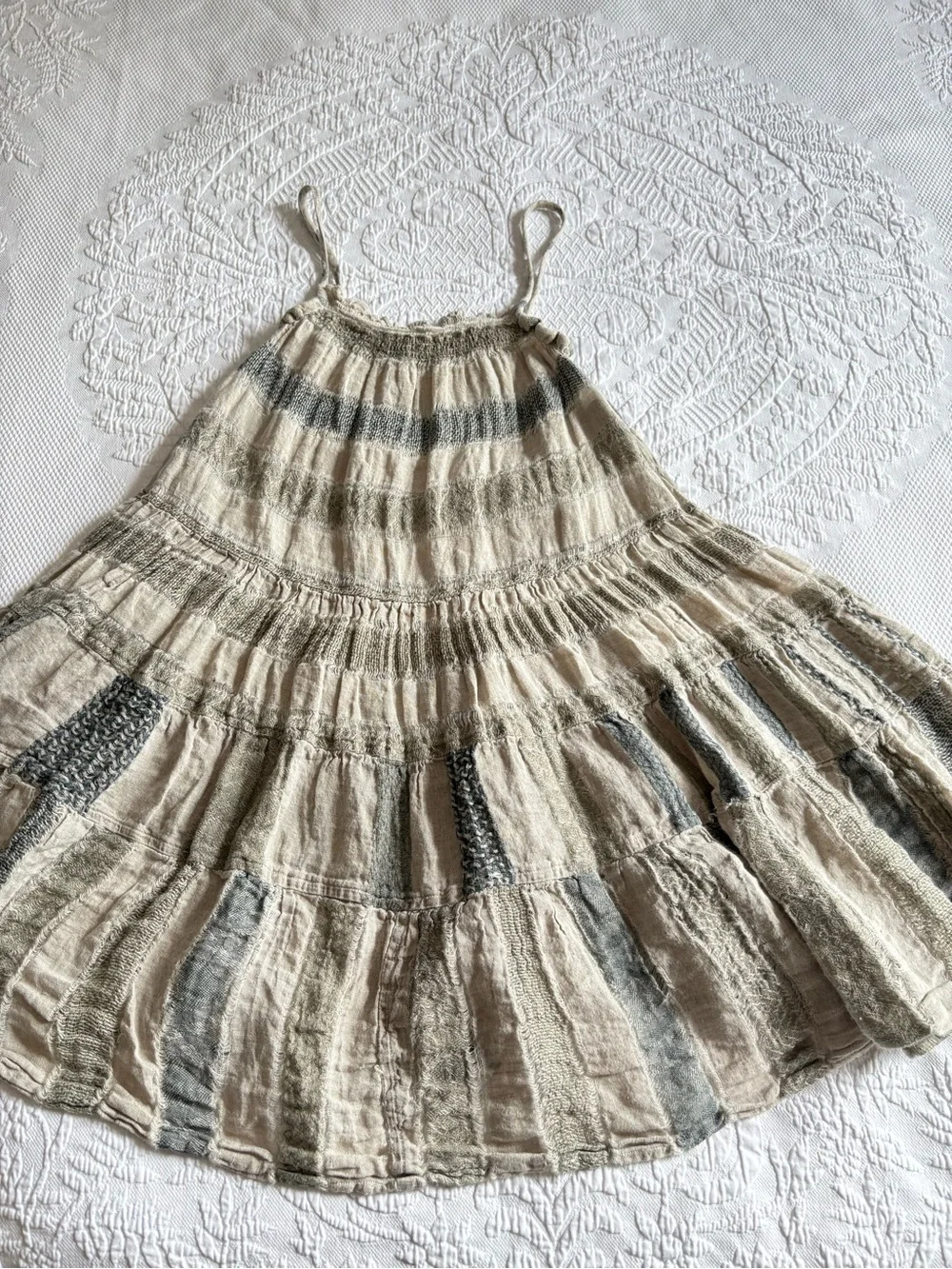 La Bottega di Brunello girls flax linen dress striped artsy woven size 5 Italy